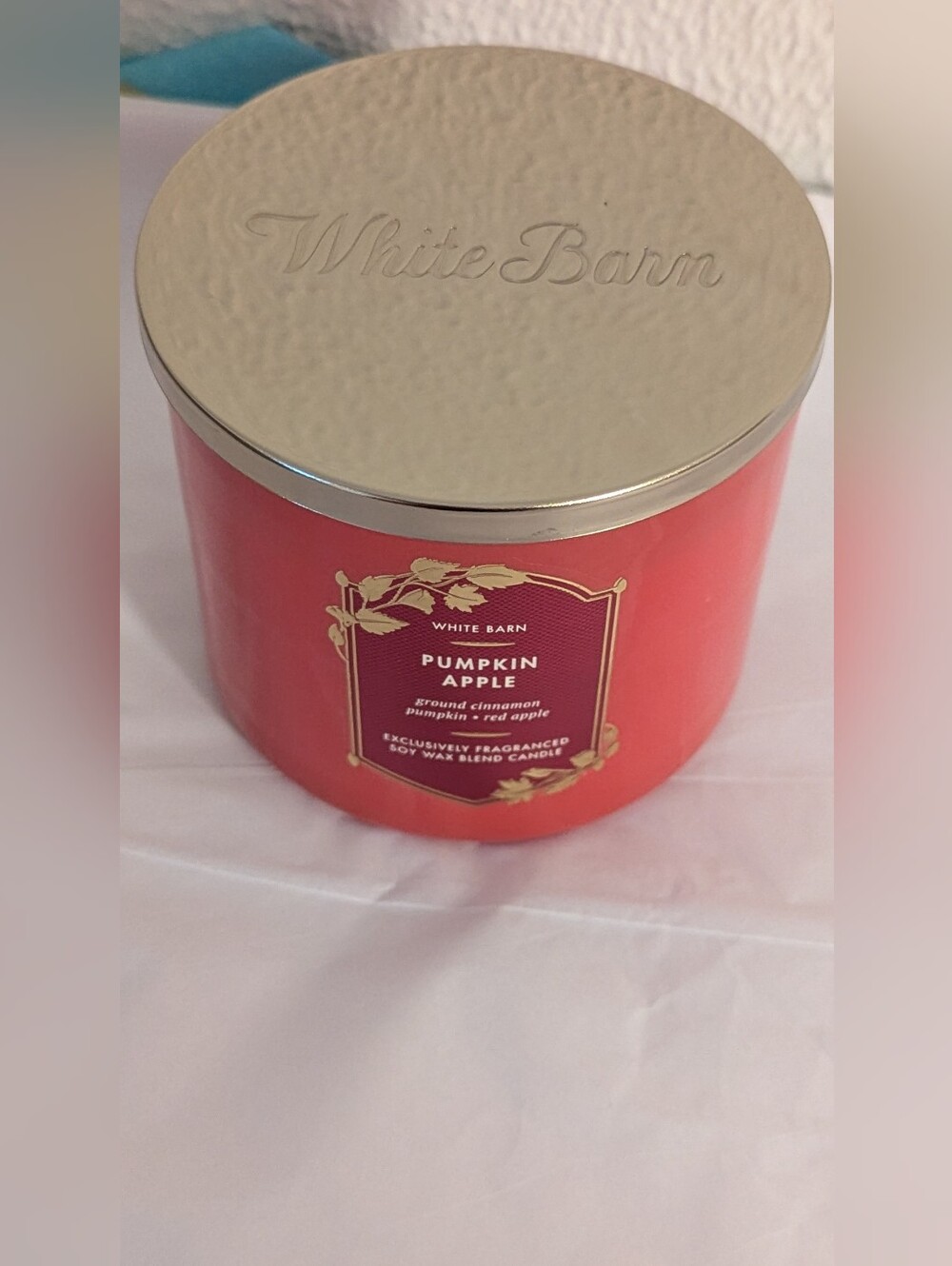 White Barn Bath & Body Works Scented Candle Pumpkin Apple 3 Wick 14.5 Oz  New - Picture 2 of 5